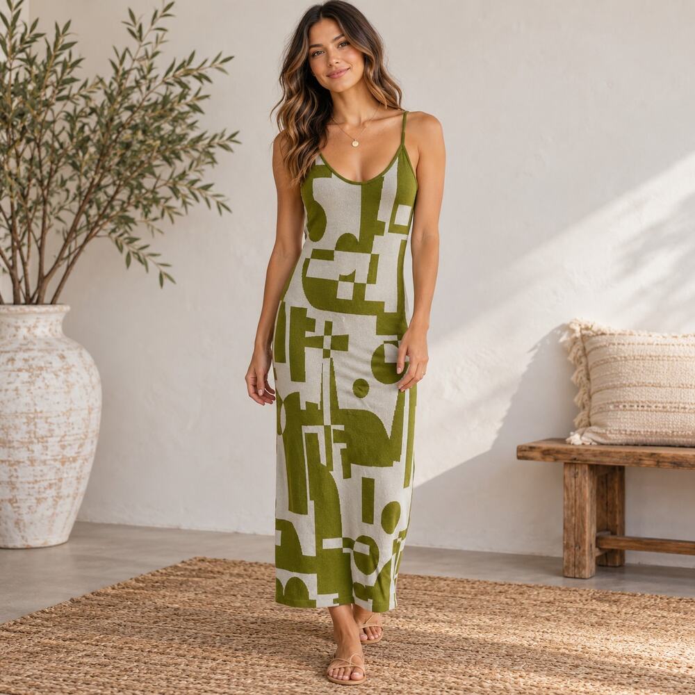 Peppermayo sweetheart knit maxi dress geometric pattern small/medium stretchy